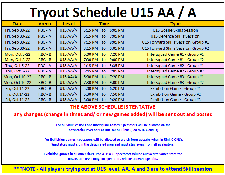 2022 - 2023 INFO - Tryouts U15 | Dartmouth Minor Hockey Association